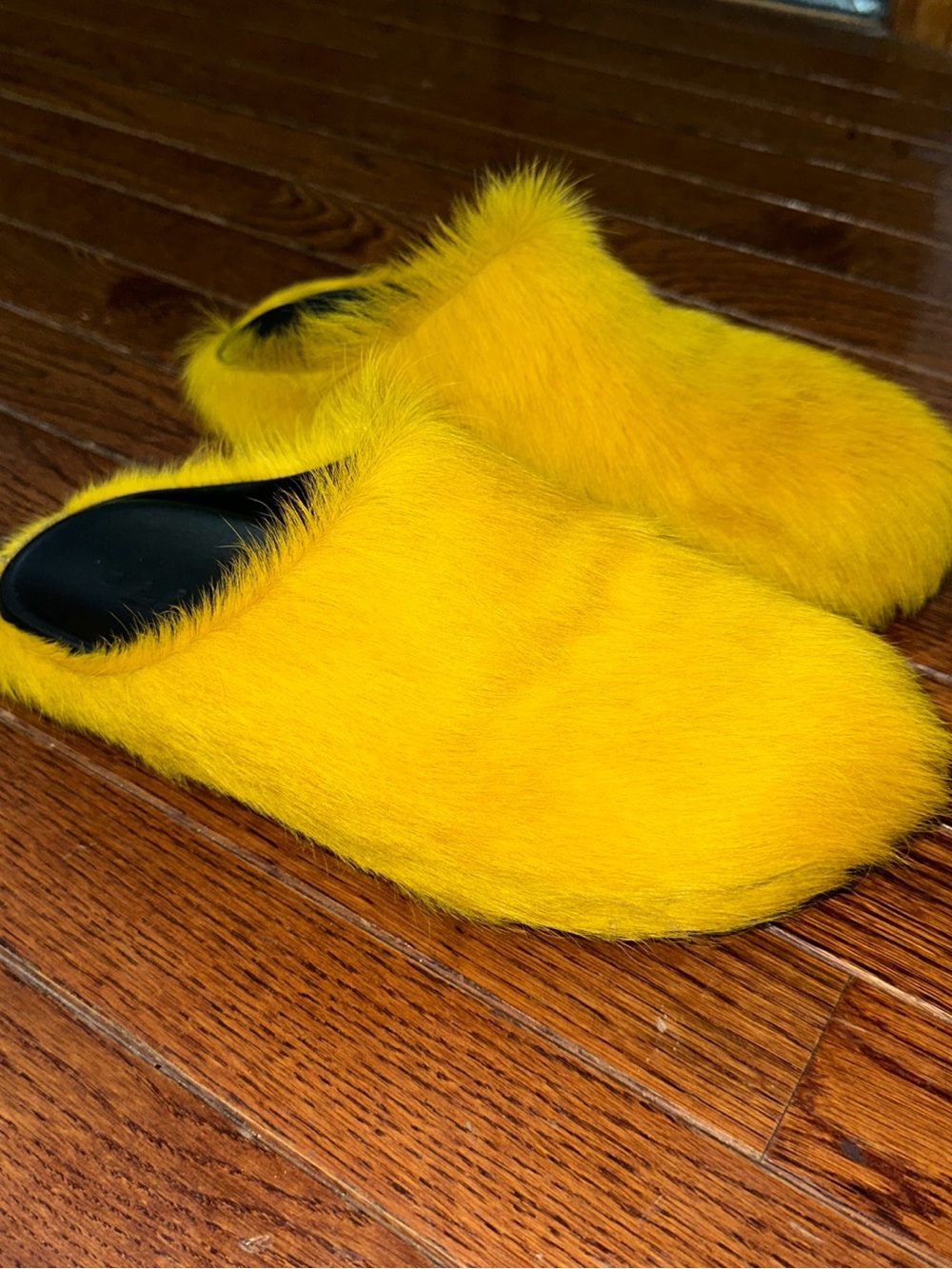 Marni Bright Yellow Faux Fur Slide Slippers Sz EU 45 US 11.5